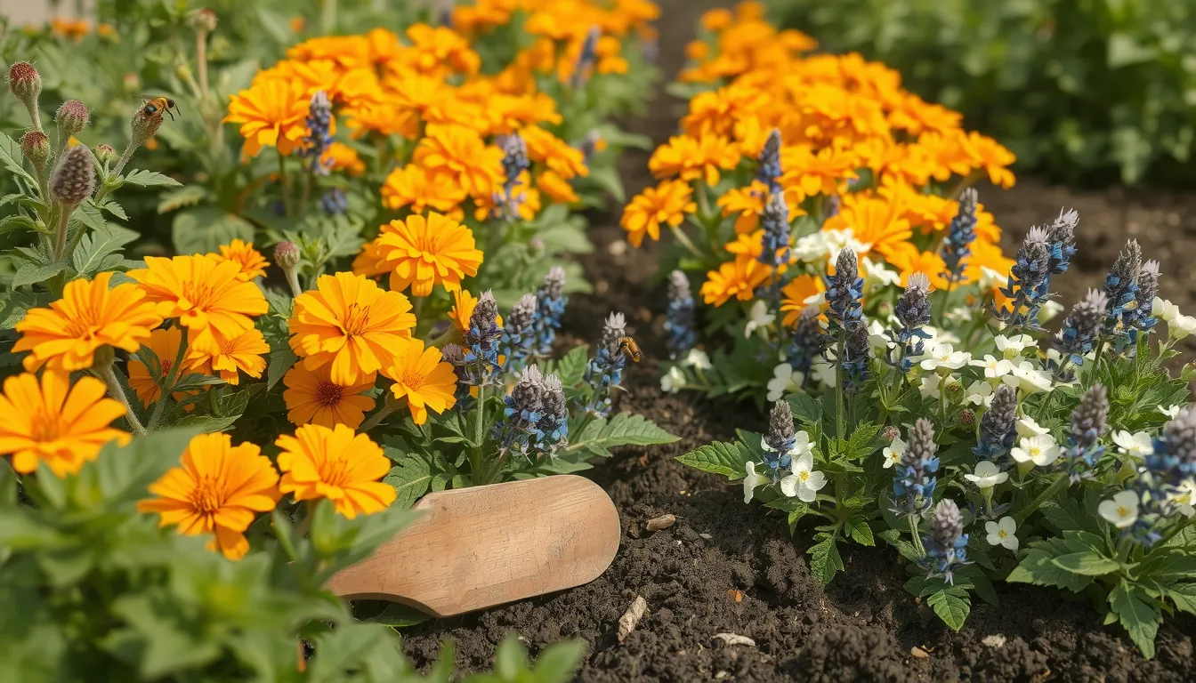 fleurs dans le potager